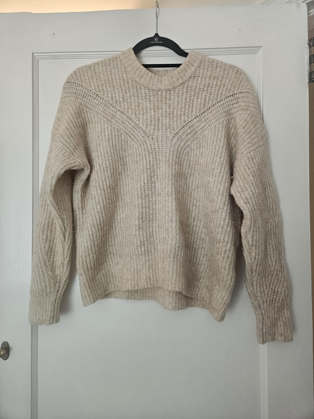 Madewell Wool Blend Cream Ribbed Crewneck Sweater